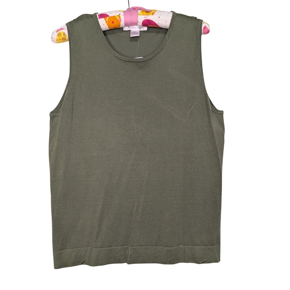 August Silk Womens XL Olive Green Sleeveless Knit Shell Crew Neck Tank Top NWT